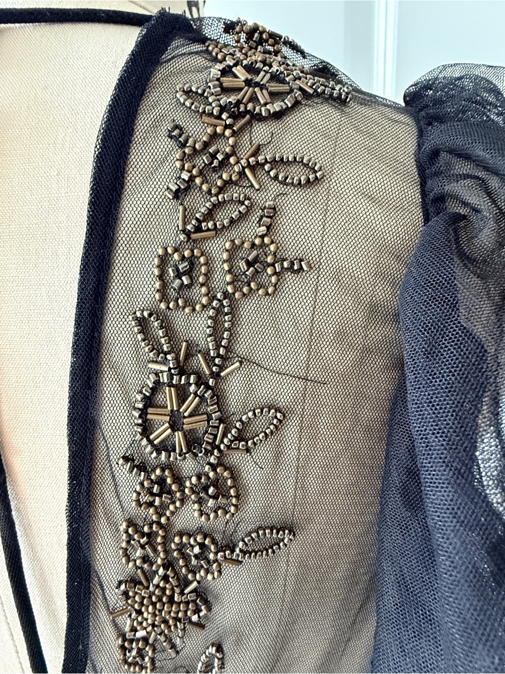 Free People Annabelle Sheer Black Mesh Maxi Dress with Gold Embroidery NEW - Picture 11 of 13